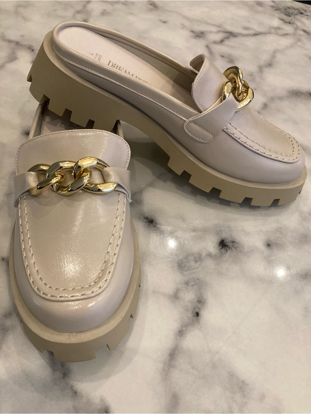 Women’s beige Chain-Accent Mules - Picture 2 of 5